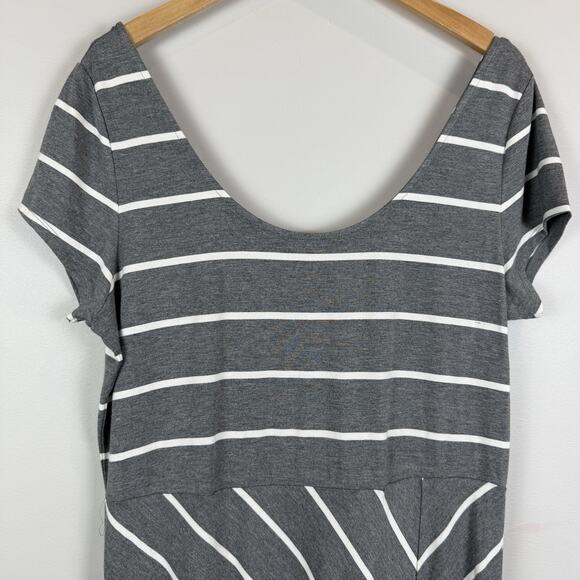 Tommy Bahama Jersey Maxi Dress Large Gray Stripe Side Slit Knit Casual Long - Picture 2 of 8